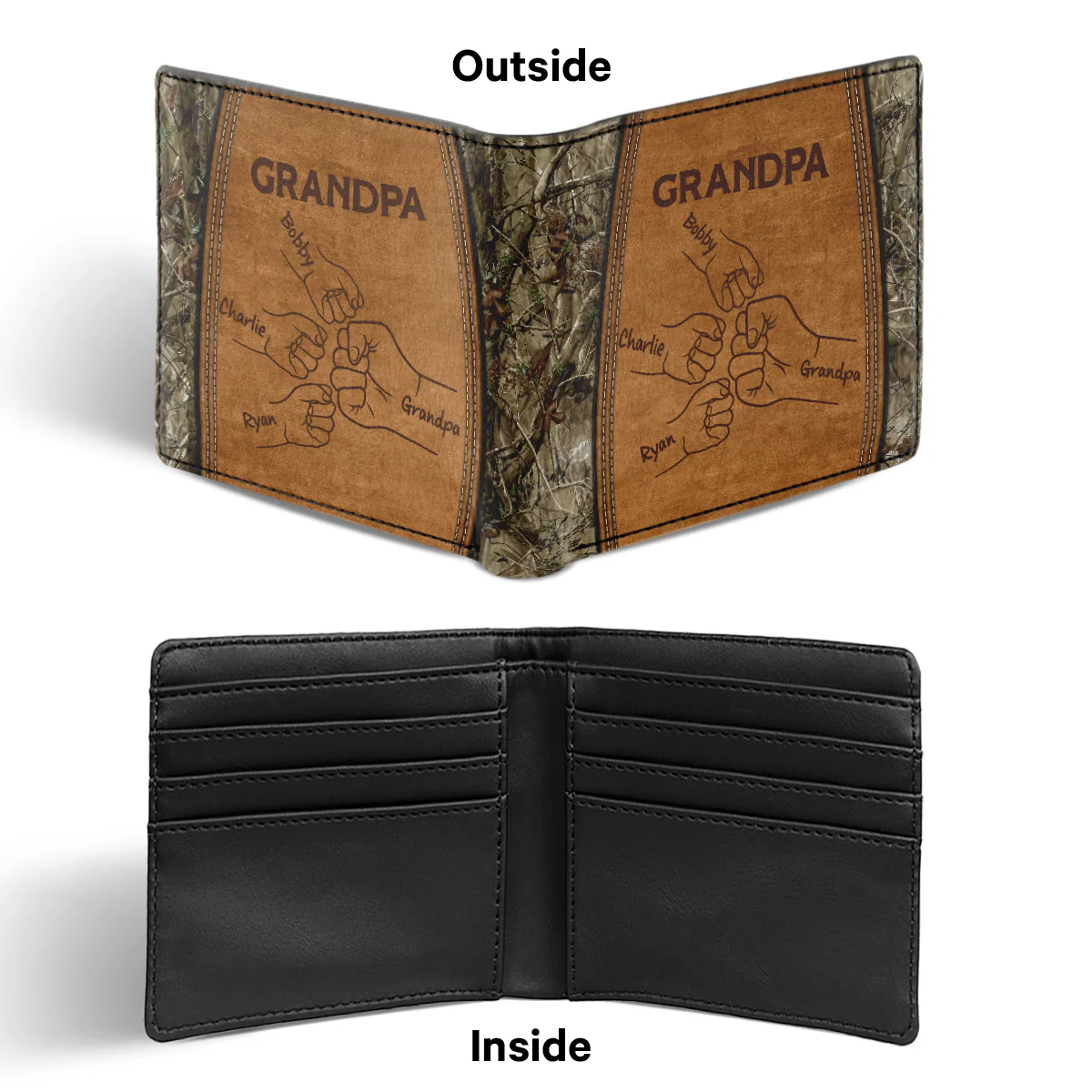 Grandpa Dad Fist Bump Camouflage Personalized Men’s Wallet - Image 5