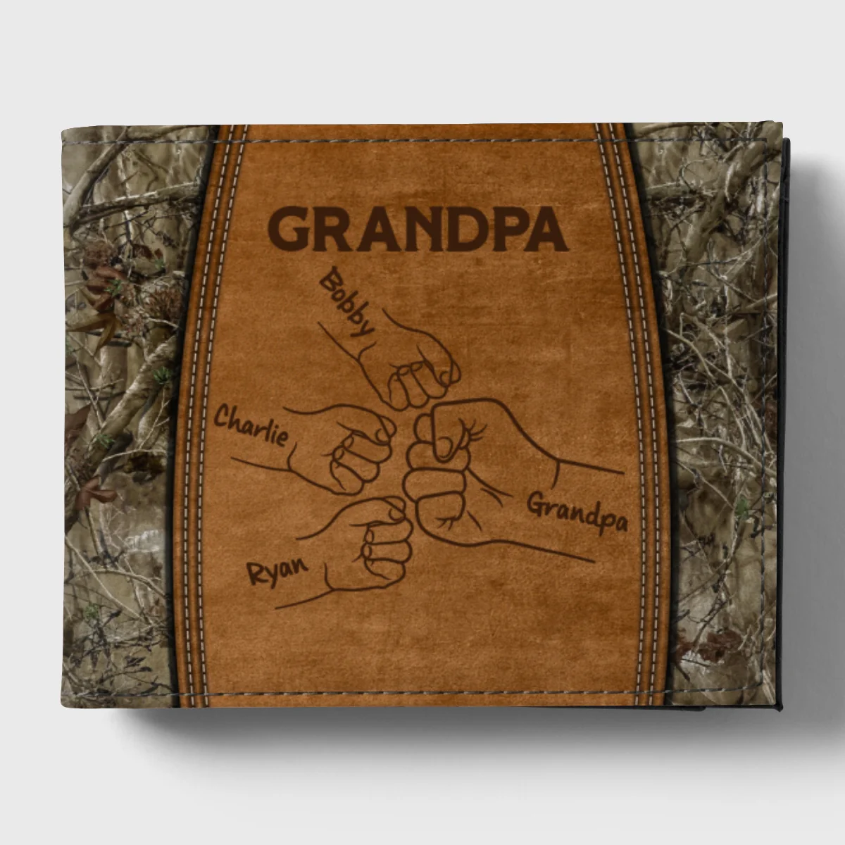 Grandpa Dad Fist Bump Camouflage Personalized Men’s Wallet - Image 7