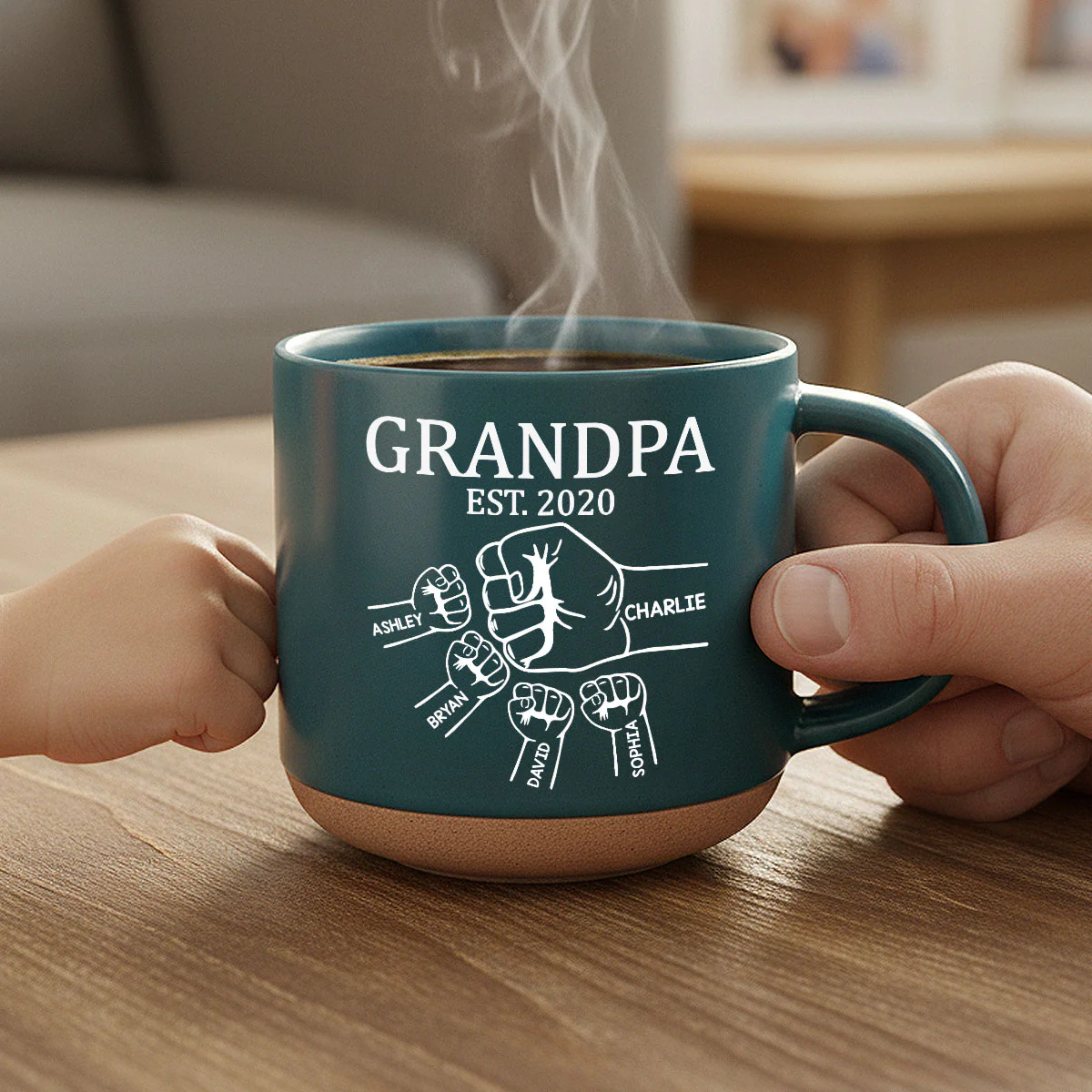 Grandpa Dad Fist Bump - Personalized Pottery Mug - Gift For Grandpa, Dad