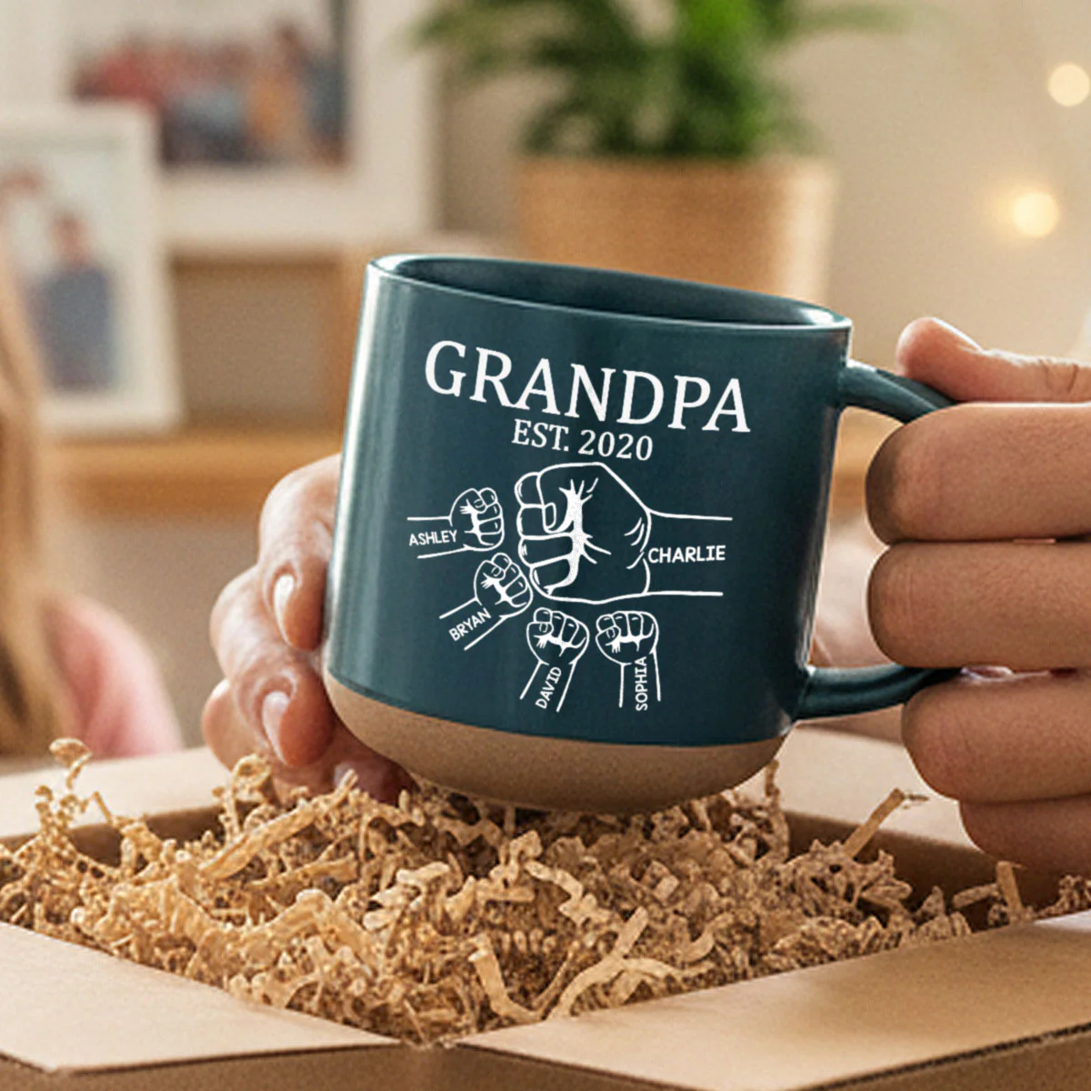 Grandpa Dad Fist Bump - Personalized Pottery Mug - Gift For Grandpa, Dad - Image 10