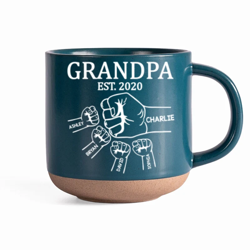 Grandpa Dad Fist Bump - Personalized Pottery Mug - Gift For Grandpa, Dad - Image 11