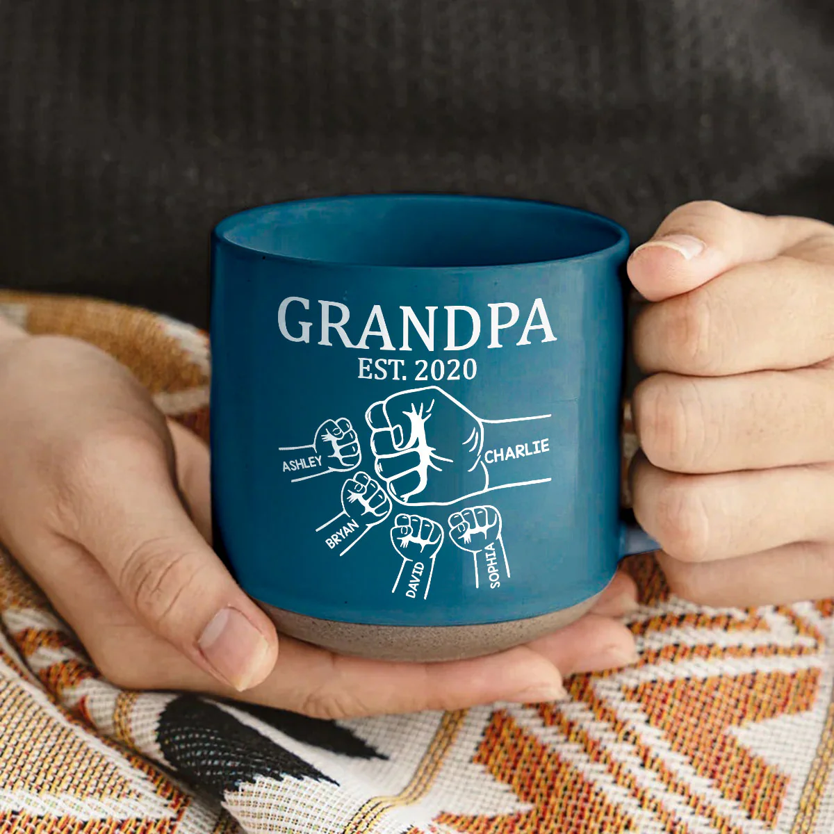 Grandpa Dad Fist Bump - Personalized Pottery Mug - Gift For Grandpa, Dad - Image 3
