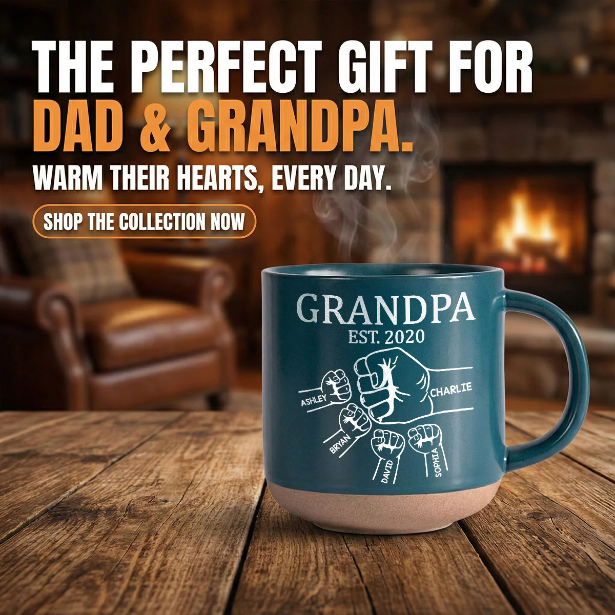 Grandpa Dad Fist Bump - Personalized Pottery Mug - Gift For Grandpa, Dad - Image 4