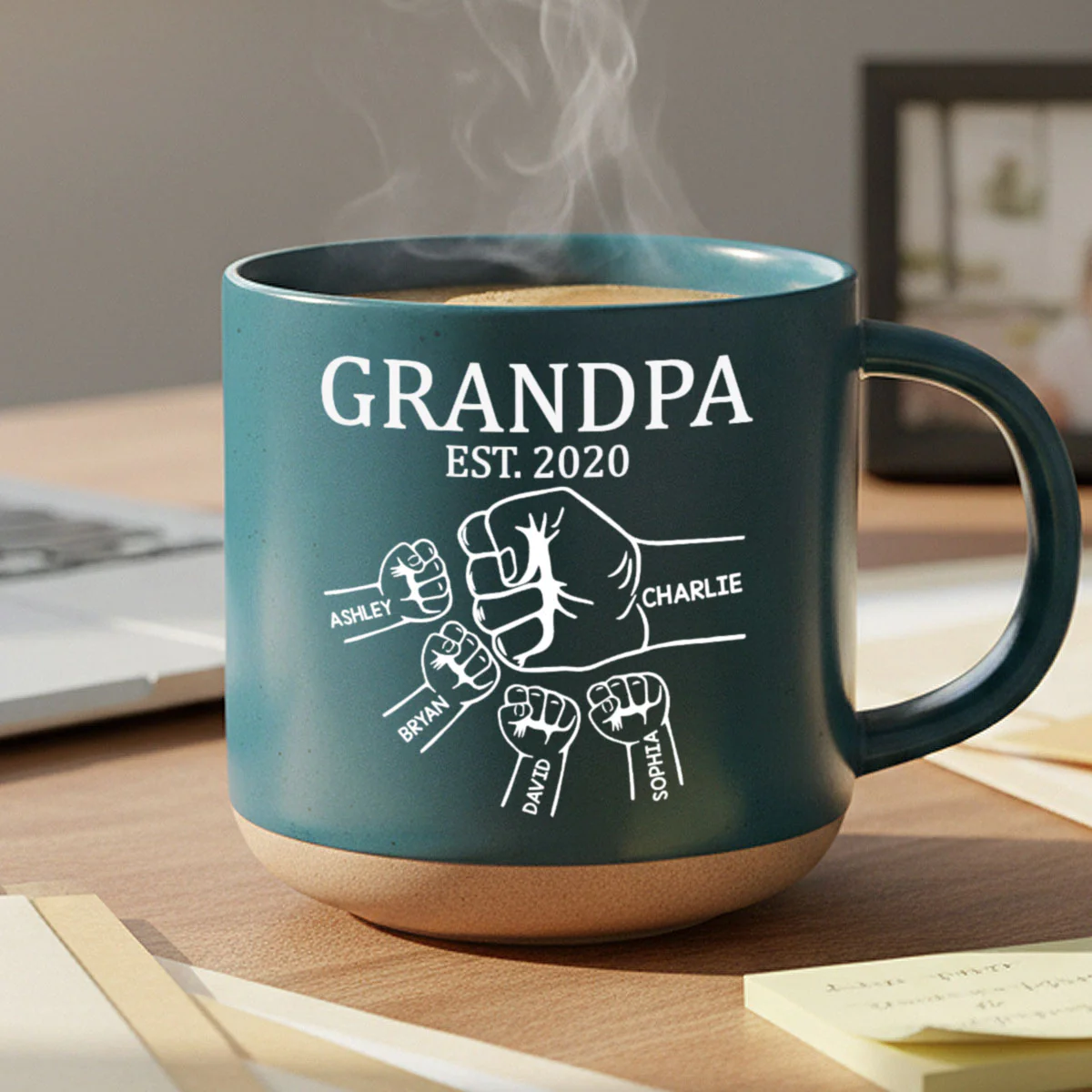 Grandpa Dad Fist Bump - Personalized Pottery Mug - Gift For Grandpa, Dad - Image 5