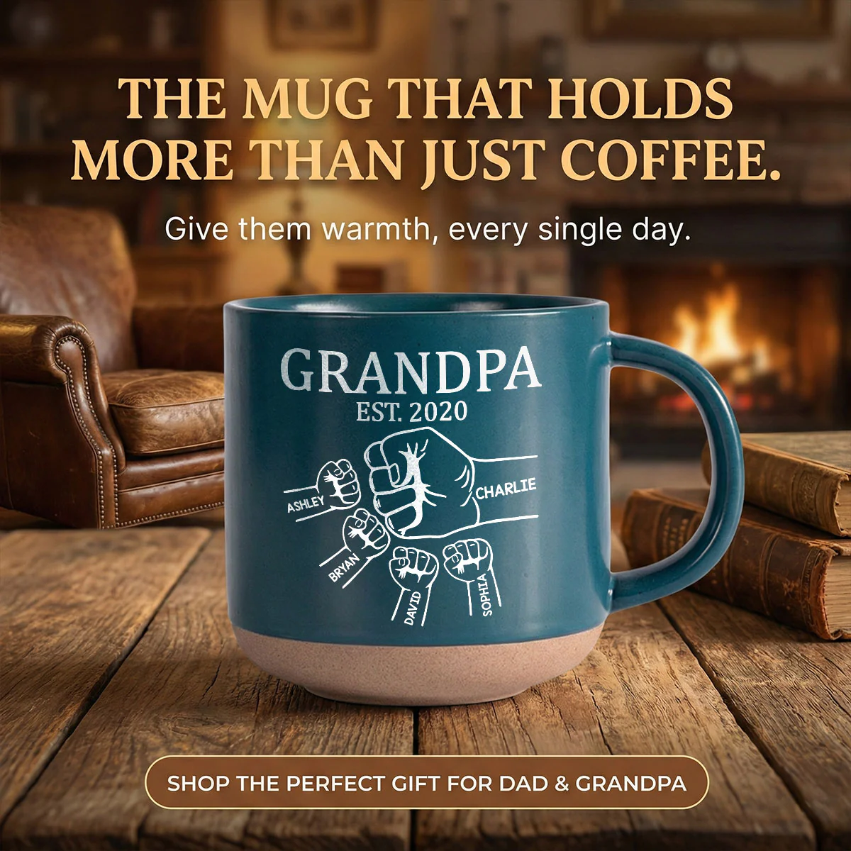 Grandpa Dad Fist Bump - Personalized Pottery Mug - Gift For Grandpa, Dad - Image 6