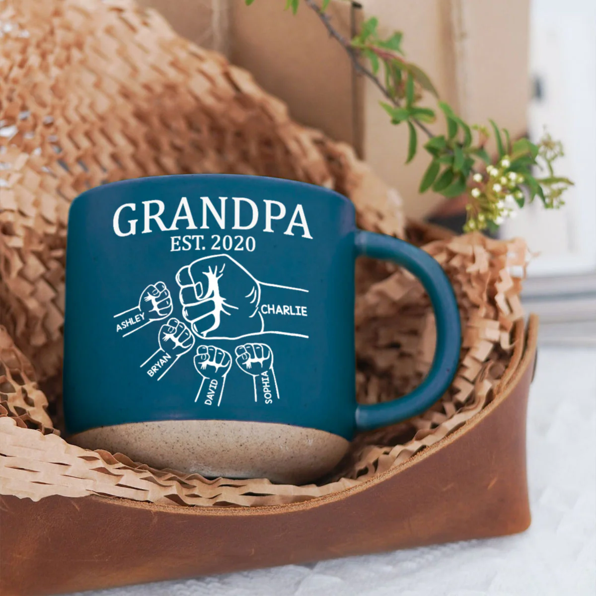 Grandpa Dad Fist Bump - Personalized Pottery Mug - Gift For Grandpa, Dad - Image 7
