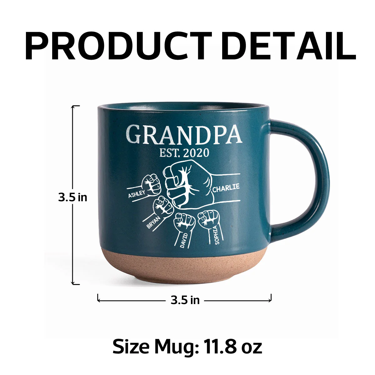 Grandpa Dad Fist Bump - Personalized Pottery Mug - Gift For Grandpa, Dad - Image 8