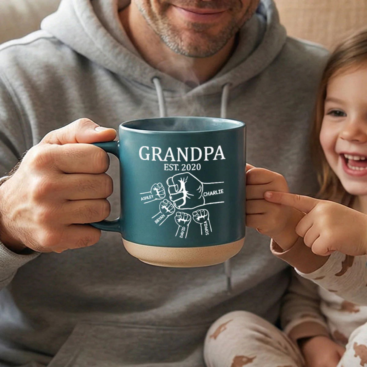 Grandpa Dad Fist Bump - Personalized Pottery Mug - Gift For Grandpa, Dad - Image 9