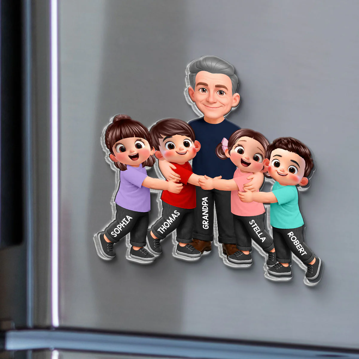 Grandpa Dad Hugging Kids Grandkids - Personalized Acrylic Fridge Magnet - Father's Day Gift For Grandpa, Dad - Image 5