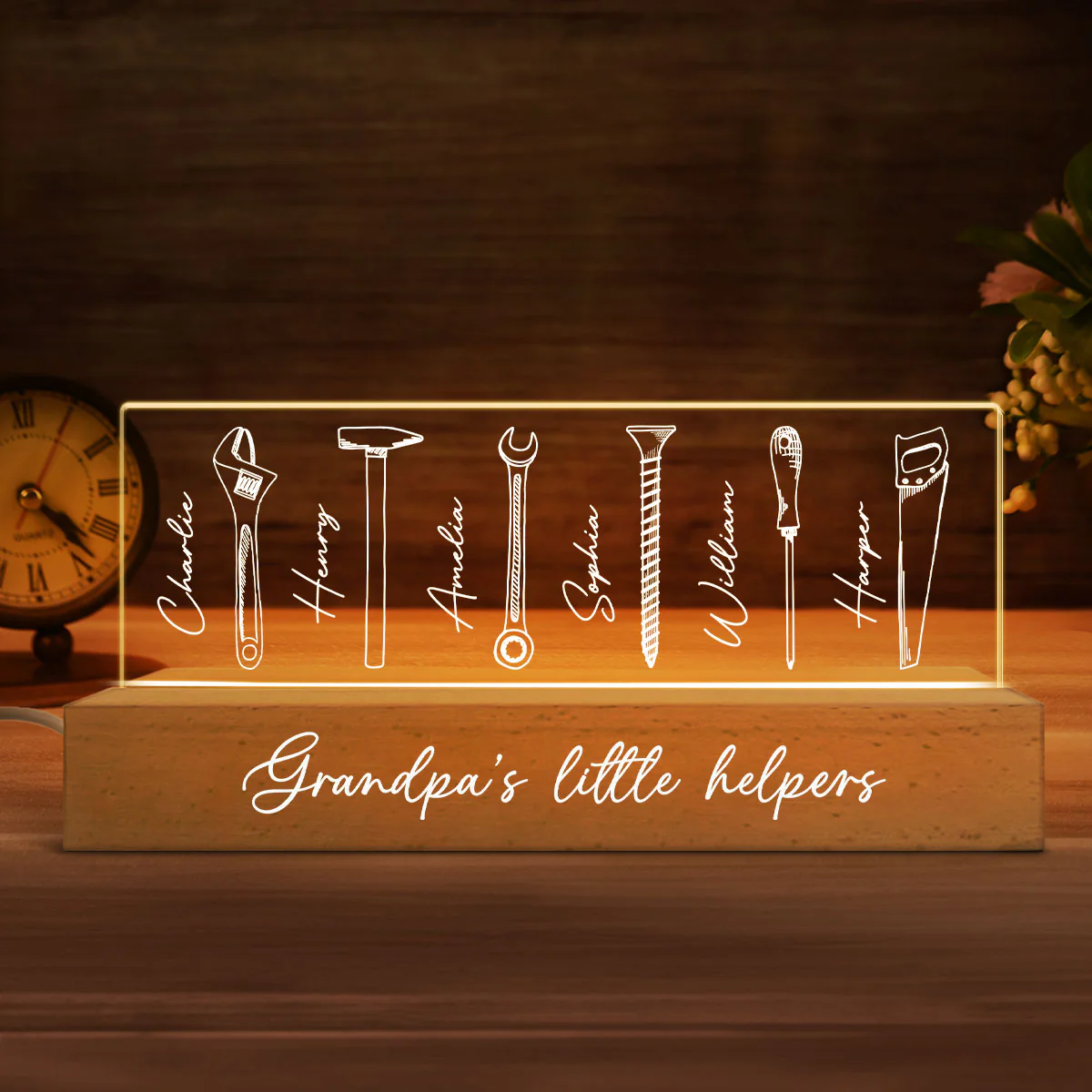 Grandpa Dad Little Helpers Personalized Acrylic Block LED Night Light - Image 7