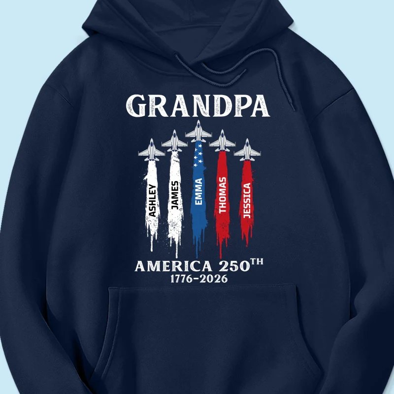 Grandpa Dad Patriotic Jet Fighter Custom Kids Names - Personalized Shirt - Father's Day Gift, America 250th Anniversary, 1776 - 2026 - Image 14