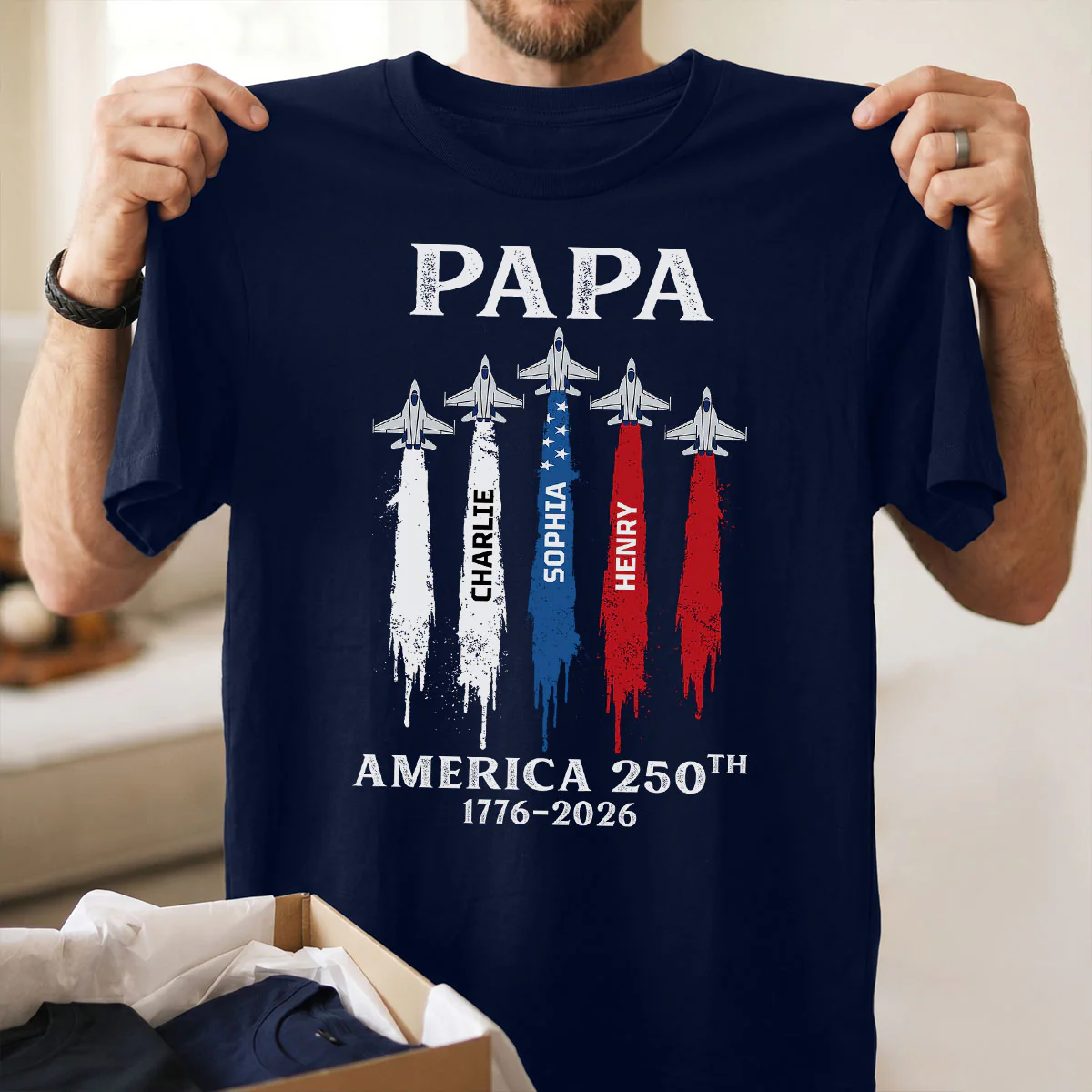 Grandpa Dad Patriotic Jet Fighter Custom Kids Names - Personalized Shirt - Father's Day Gift, America 250th Anniversary, 1776 - 2026 - Image 2