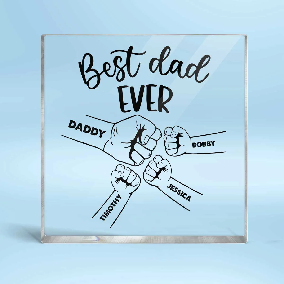 Grandpa Daddy‘s Team Best Dad Ever Fist Bump Personalized Square Acrylic Plaque - Image 2
