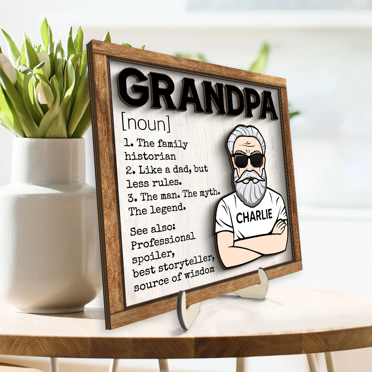 Grandpa Definition Personalized 2-Layer Wooden Plaque - Image 3