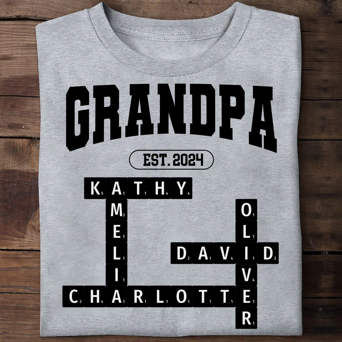 Grandpa Est Date Grandkids Names Crossword Puzzle Personalized Shirt