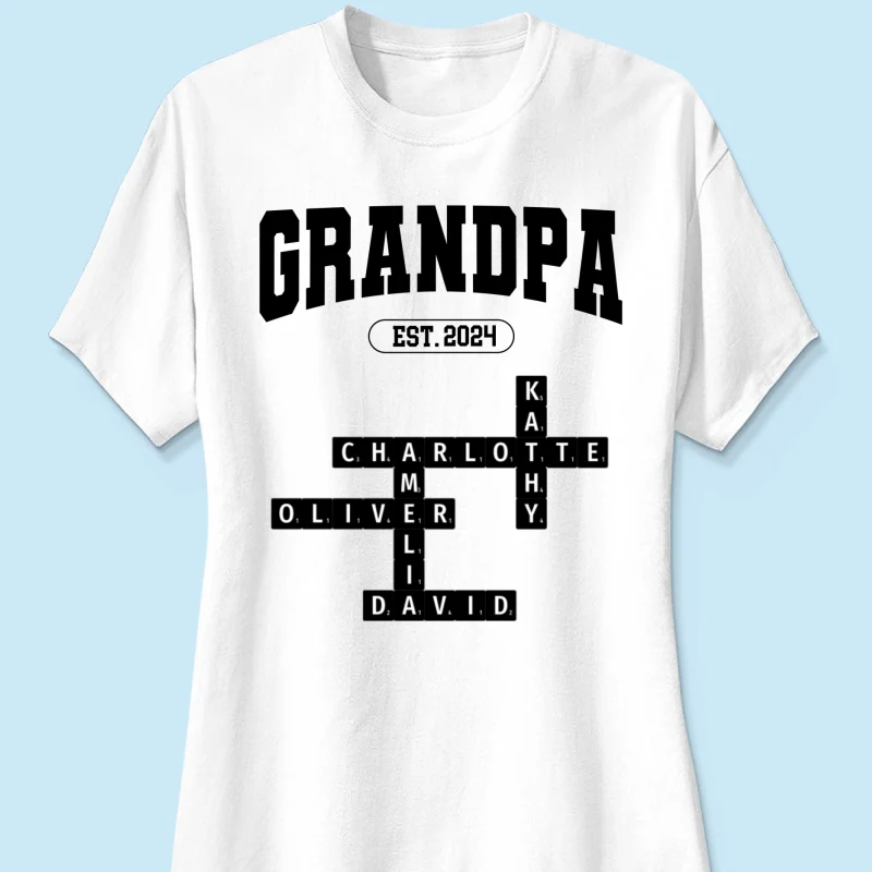 Grandpa Est Date Grandkids Names Crossword Puzzle Personalized Shirt - Image 10