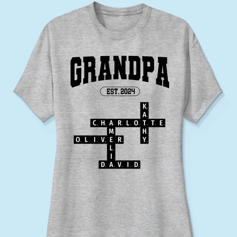 Grandpa Est Date Grandkids Names Crossword Puzzle Personalized Shirt - Image 11