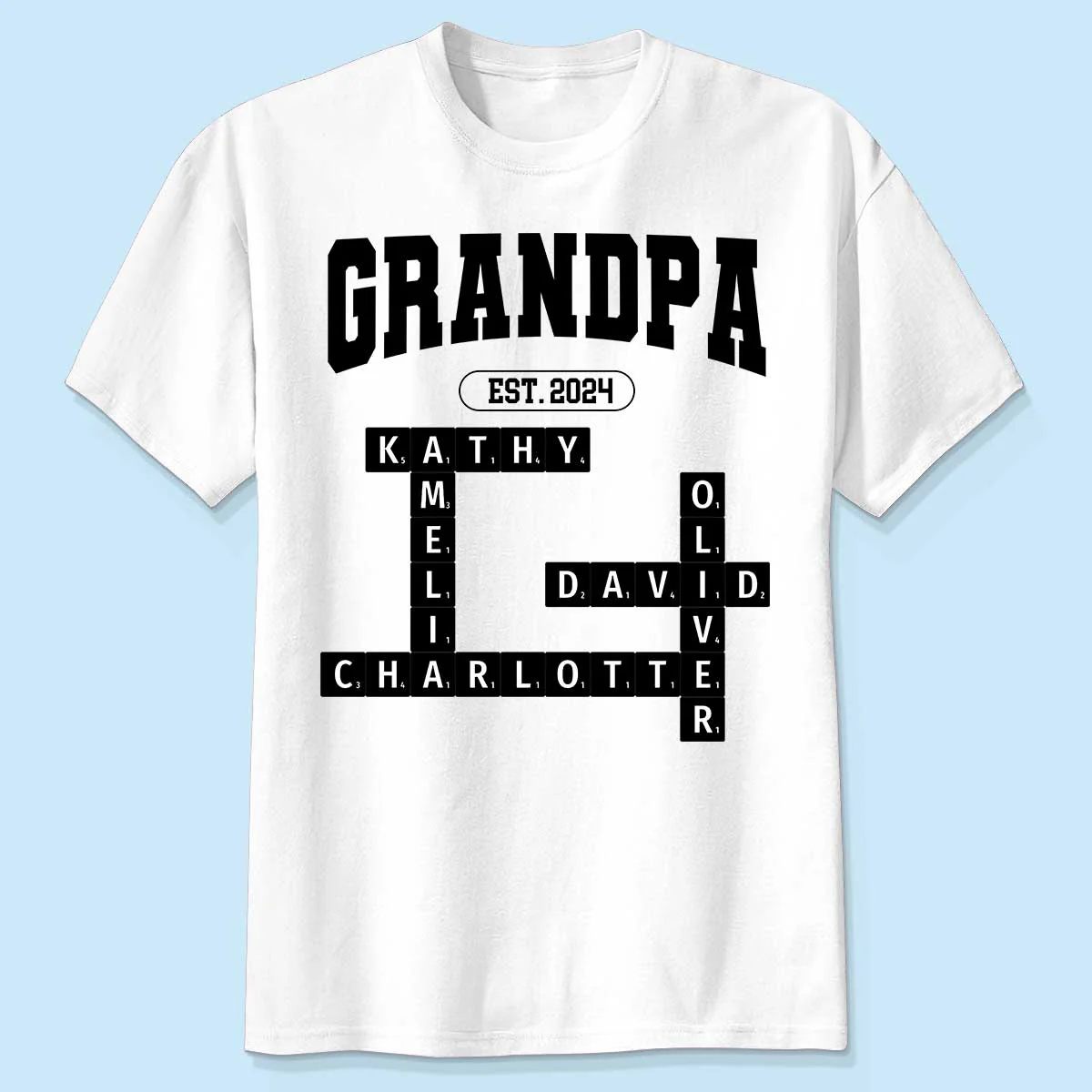 Grandpa Est Date Grandkids Names Crossword Puzzle Personalized Shirt - Image 2