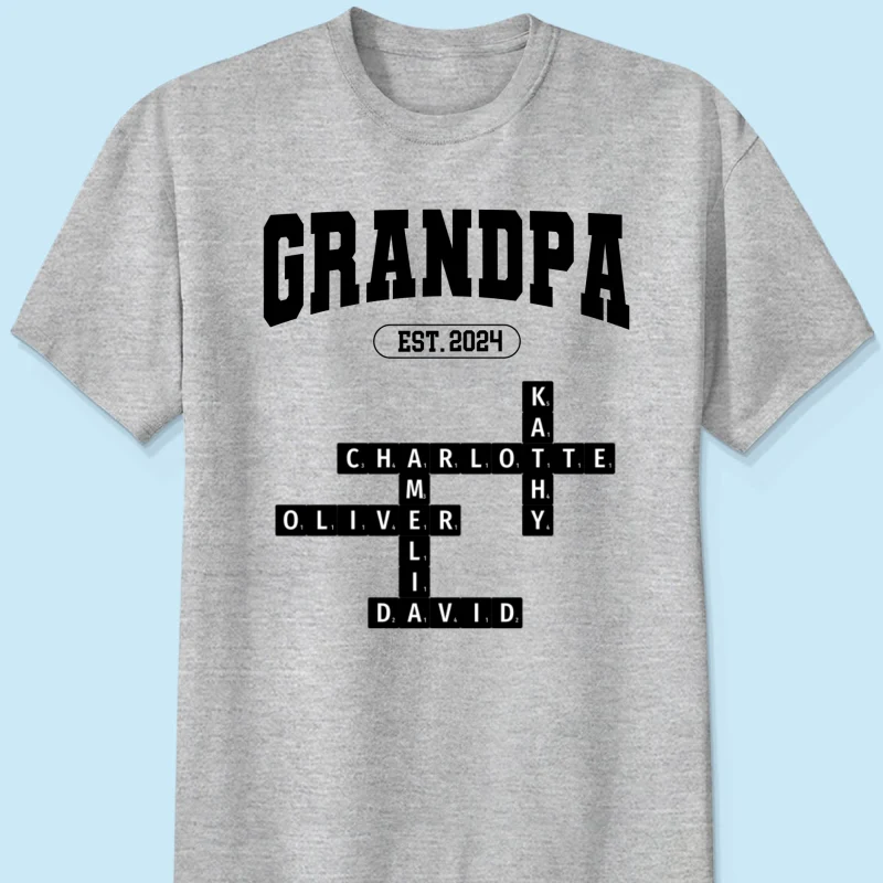 Grandpa Est Date Grandkids Names Crossword Puzzle Personalized Shirt - Image 6