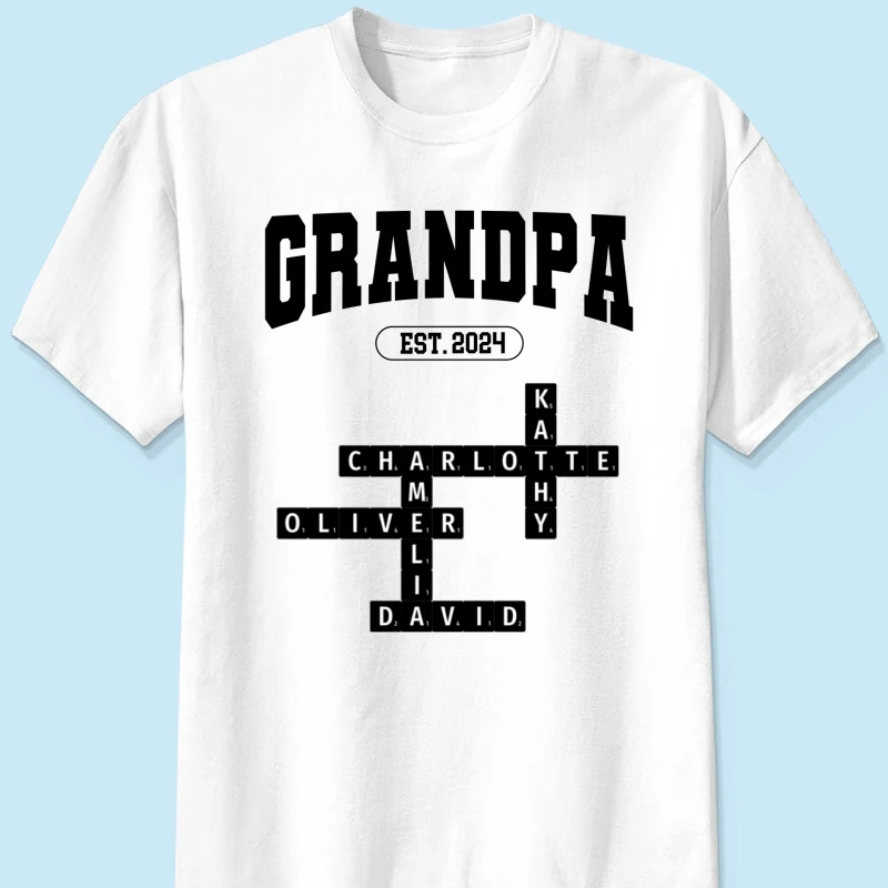 Grandpa Est Date Grandkids Names Crossword Puzzle Personalized Shirt - Image 7