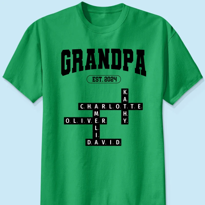 Grandpa Est Date Grandkids Names Crossword Puzzle Personalized Shirt - Image 9