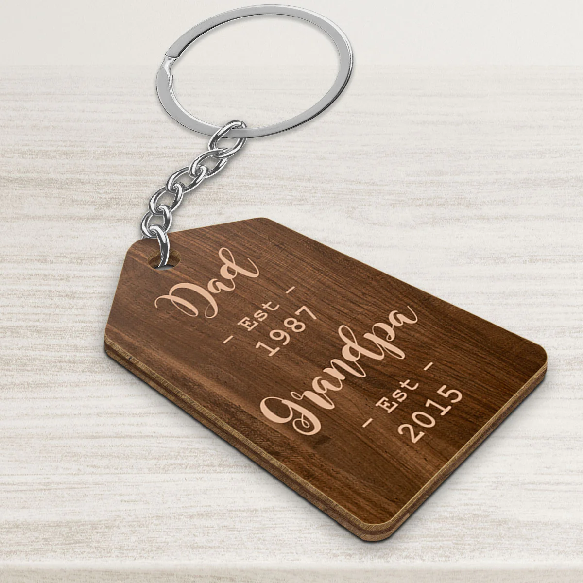 Grandpa Est. Gift For Grandpa Personalized Wooden Keychain - Image 3