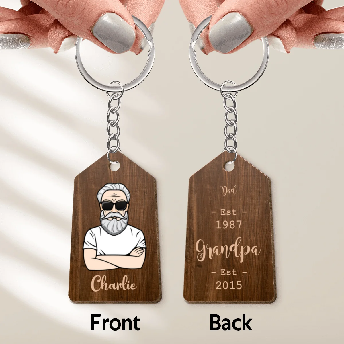 Grandpa Est. Gift For Grandpa Personalized Wooden Keychain - Image 5