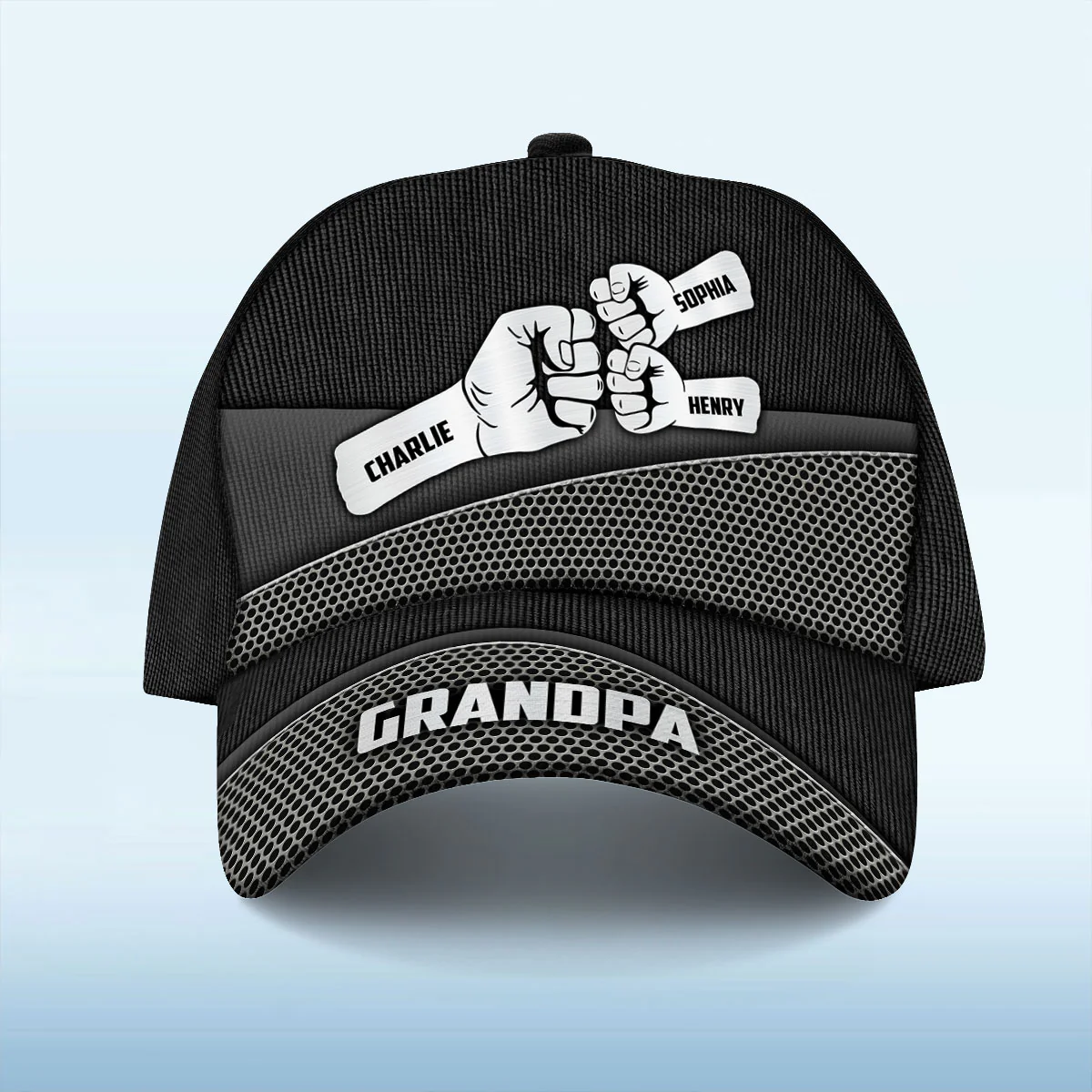 Grandpa Fist Bump Metal Printed Personalized Classic Cap, Father's Day Gift For Grandpa, Gift For Dad - Image 3