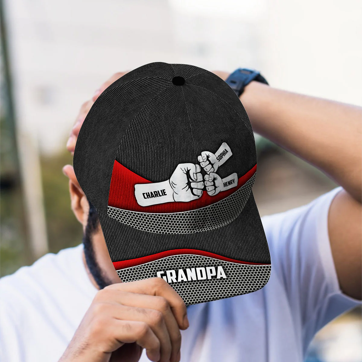 Grandpa Fist Bump Metal Printed Personalized Classic Cap, Father's Day Gift For Grandpa, Gift For Dad - Image 7