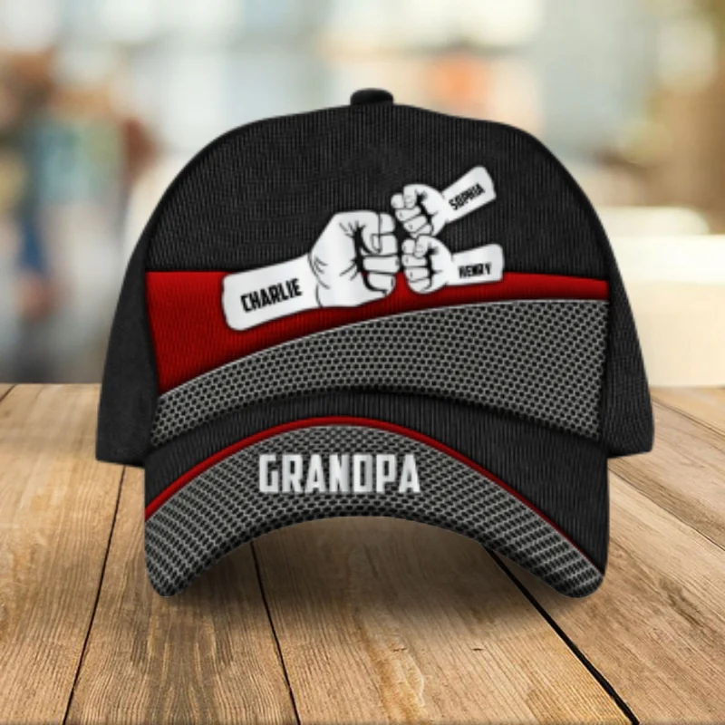 Grandpa Fist Bump Metal Printed Personalized Classic Cap, Father's Day Gift For Grandpa, Gift For Dad - Image 9