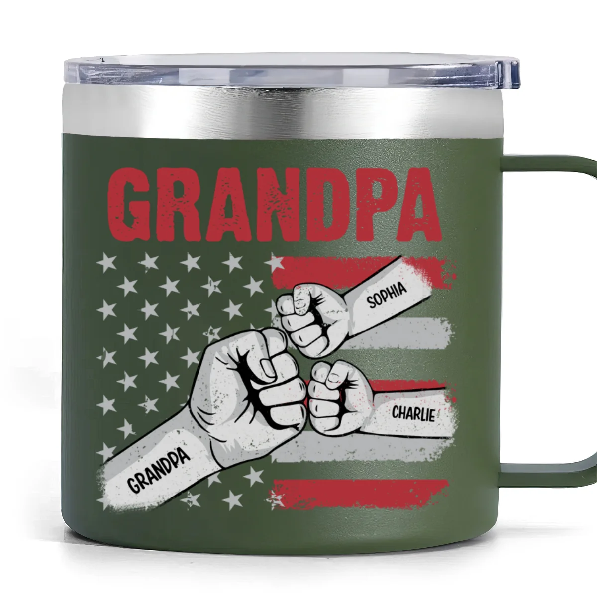 Grandpa Fist Bump Nation Flag Personalized Stainless Steel Tumbler With Handle, Birthday Gift For Grandpa, Father's Day Gift or Just Because - Image 10
