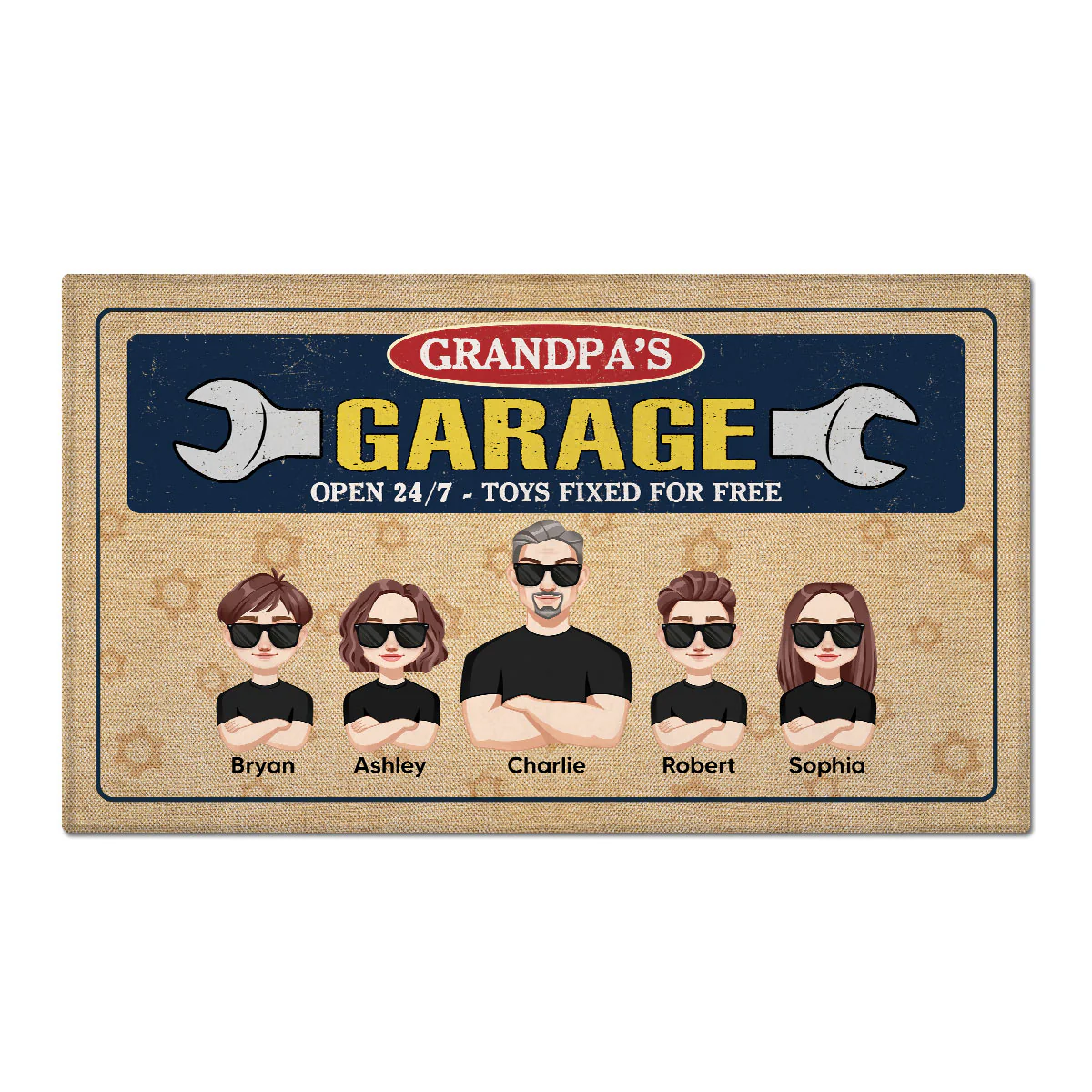 Grandpa Garage Man And Kids Personalized Doormat - Image 2