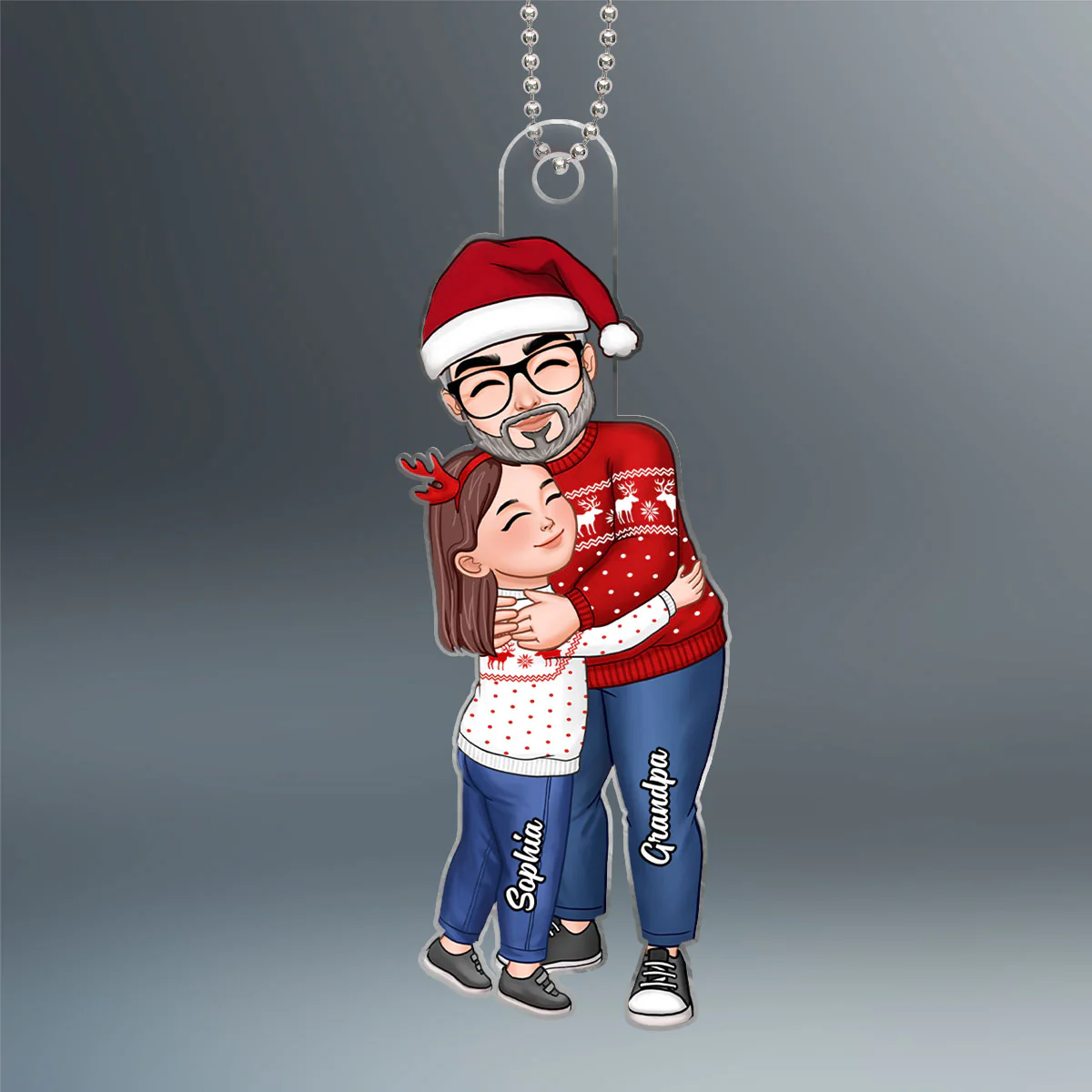 Grandpa & Grandkid Hugging Christmas Gift For Granddaughter Grandson Personalized Acrylic Ornament - Image 2