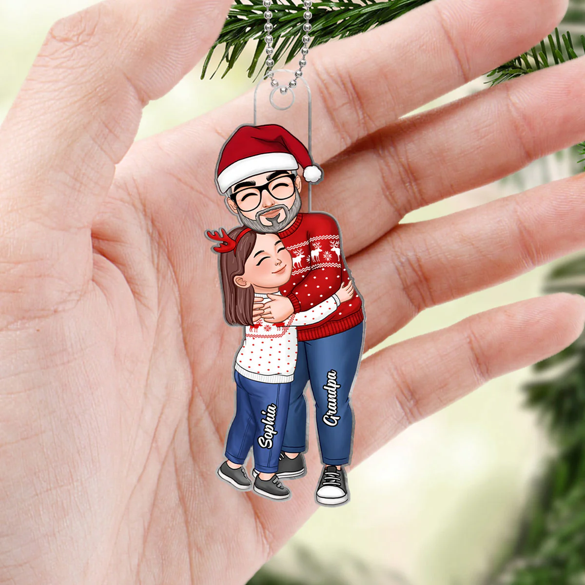 Grandpa & Grandkid Hugging Christmas Gift For Granddaughter Grandson Personalized Acrylic Ornament - Image 3