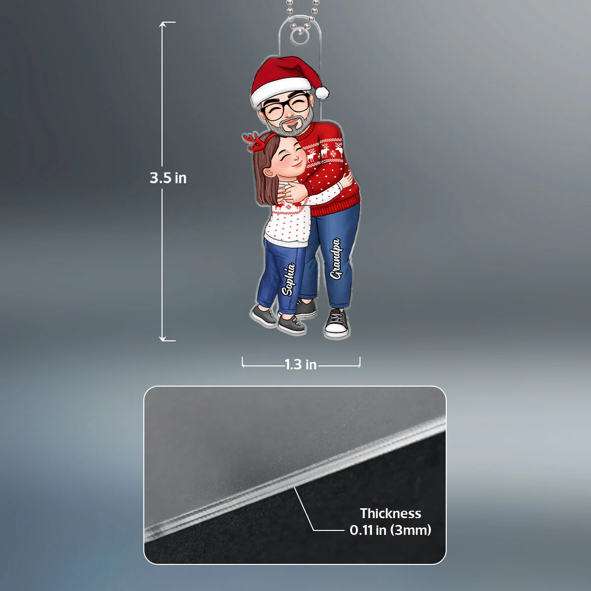 Grandpa & Grandkid Hugging Christmas Gift For Granddaughter Grandson Personalized Acrylic Ornament - Image 4