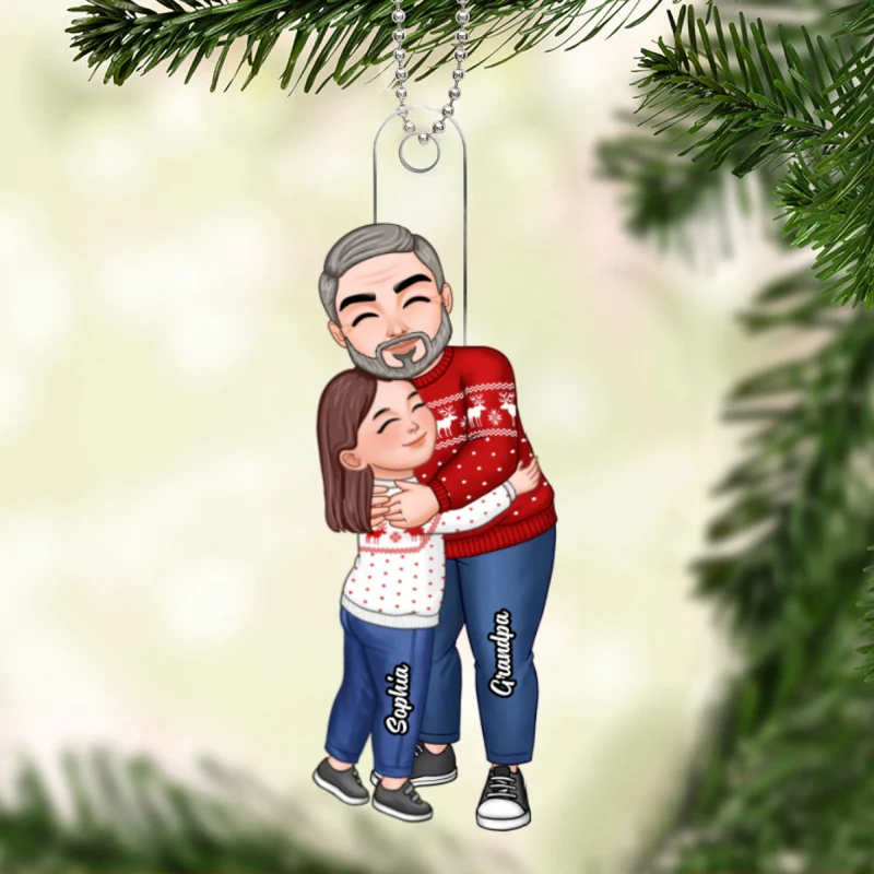 Grandpa & Grandkid Hugging Christmas Gift For Granddaughter Grandson Personalized Acrylic Ornament - Image 5