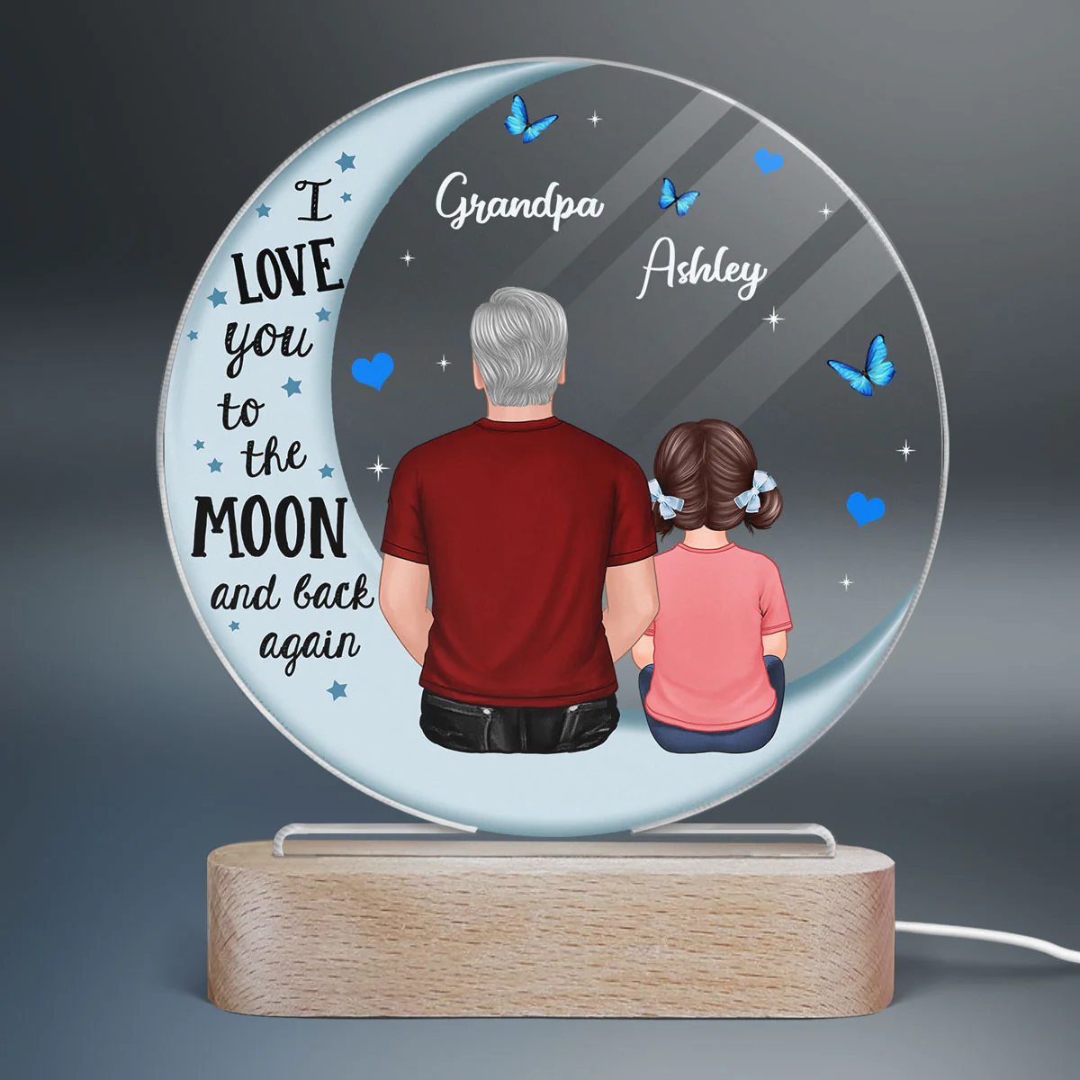 Grandpa Grandkids Blue Moon Personalized Circle LED Night Light Acrylic LED Lamp - Image 2