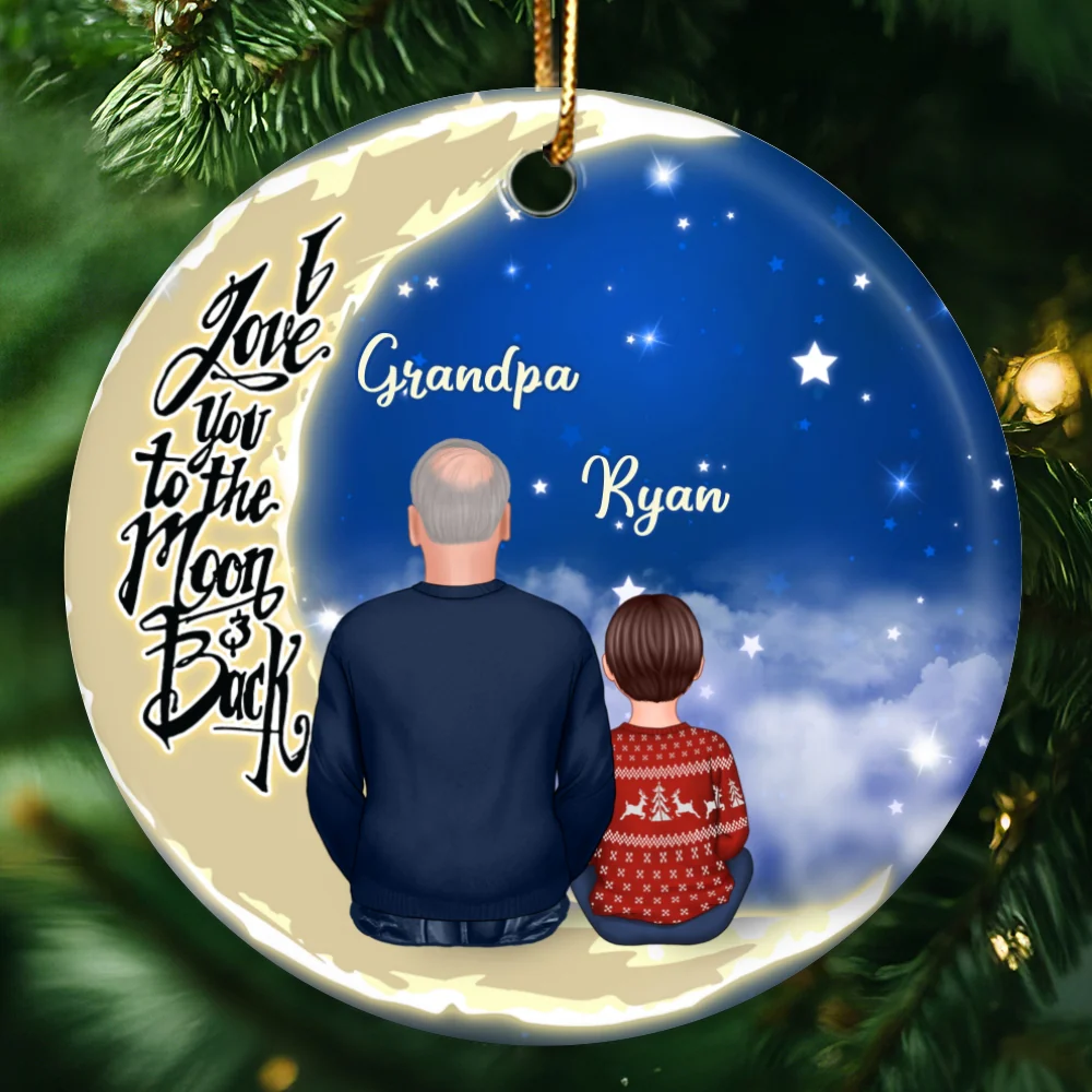 Grandpa Grandkids On Moon Personalized Circle Ornament - Image 5