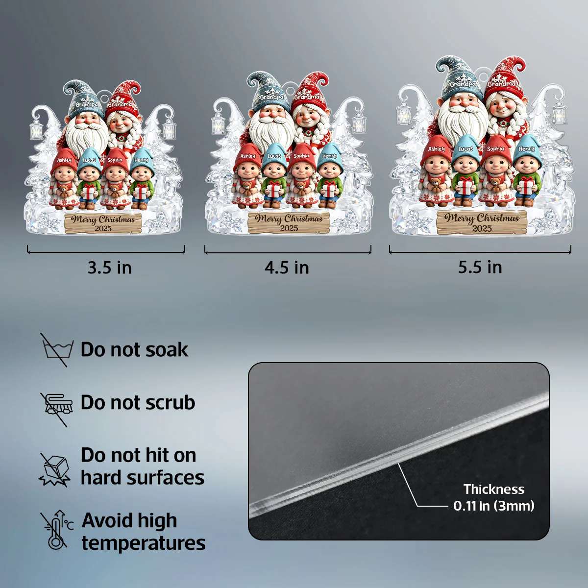 Grandpa Grandma And Grandkids Gnome Crystal Pattern - Personalized Acrylic Ornament - Heartwarming Christmas Gift For Grandma, Grandpa, Family - Image 8