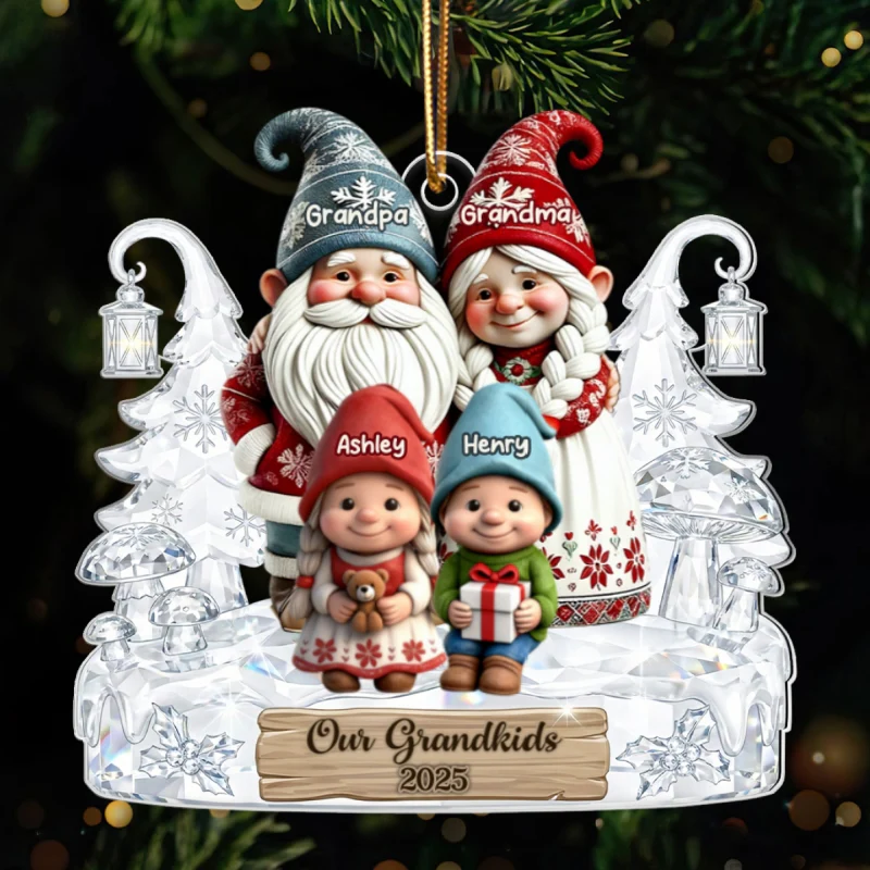 Grandpa Grandma And Grandkids Gnome Crystal Pattern - Personalized Acrylic Ornament - Heartwarming Christmas Gift For Grandma, Grandpa, Family - Image 9