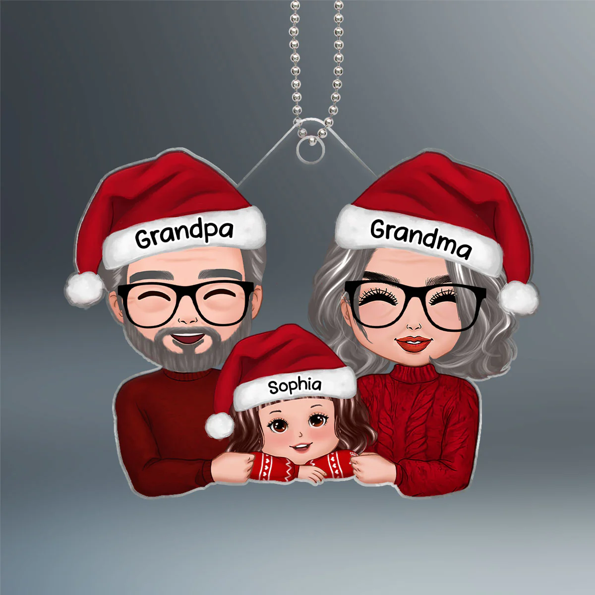 Grandpa Grandma & Grandkid Chin On Hands Christmas Gift Personalized Acrylic Ornament - Image 2