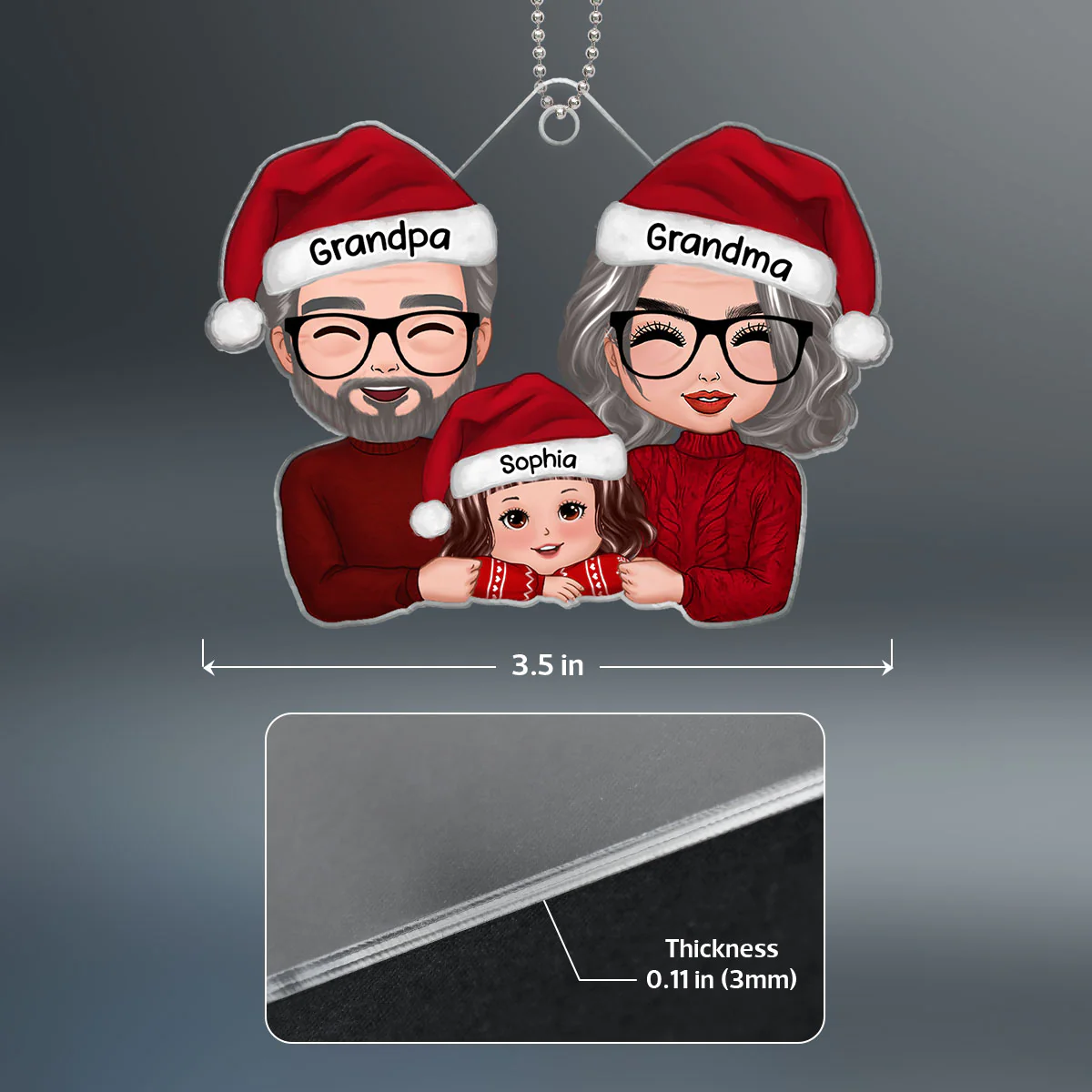 Grandpa Grandma & Grandkid Chin On Hands Christmas Gift Personalized Acrylic Ornament - Image 4