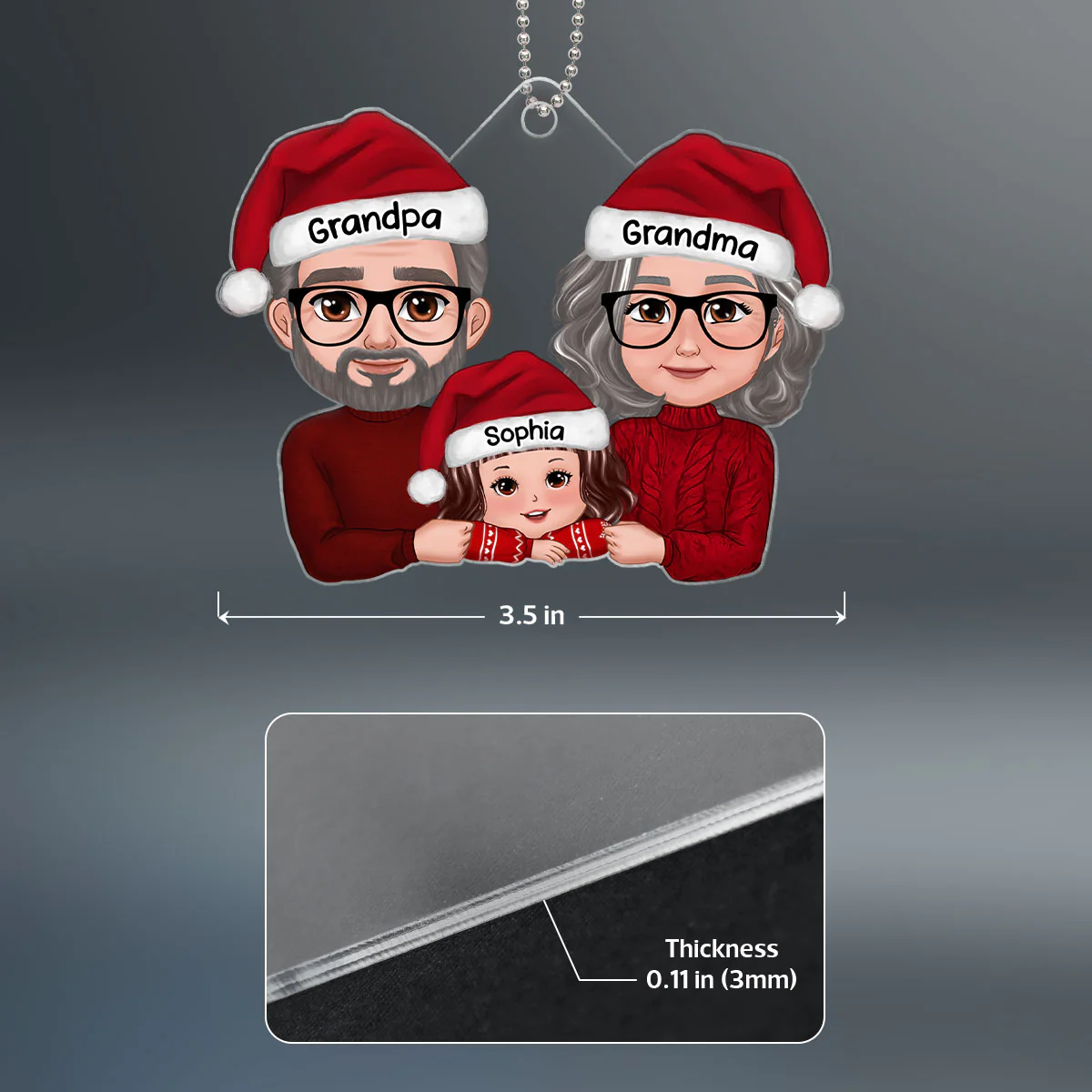 Grandpa Grandma & Grandkid New Face Grandparents & Kid Chin On Hands Christmas Gift Personalized Acrylic Ornament - Image 4