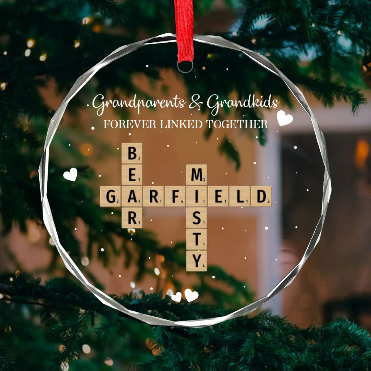 Grandpa Grandma Grandparents And Grandkids Forever Linked Together Crossword Puzzle Art Personalized Glass Ornament - Image 10