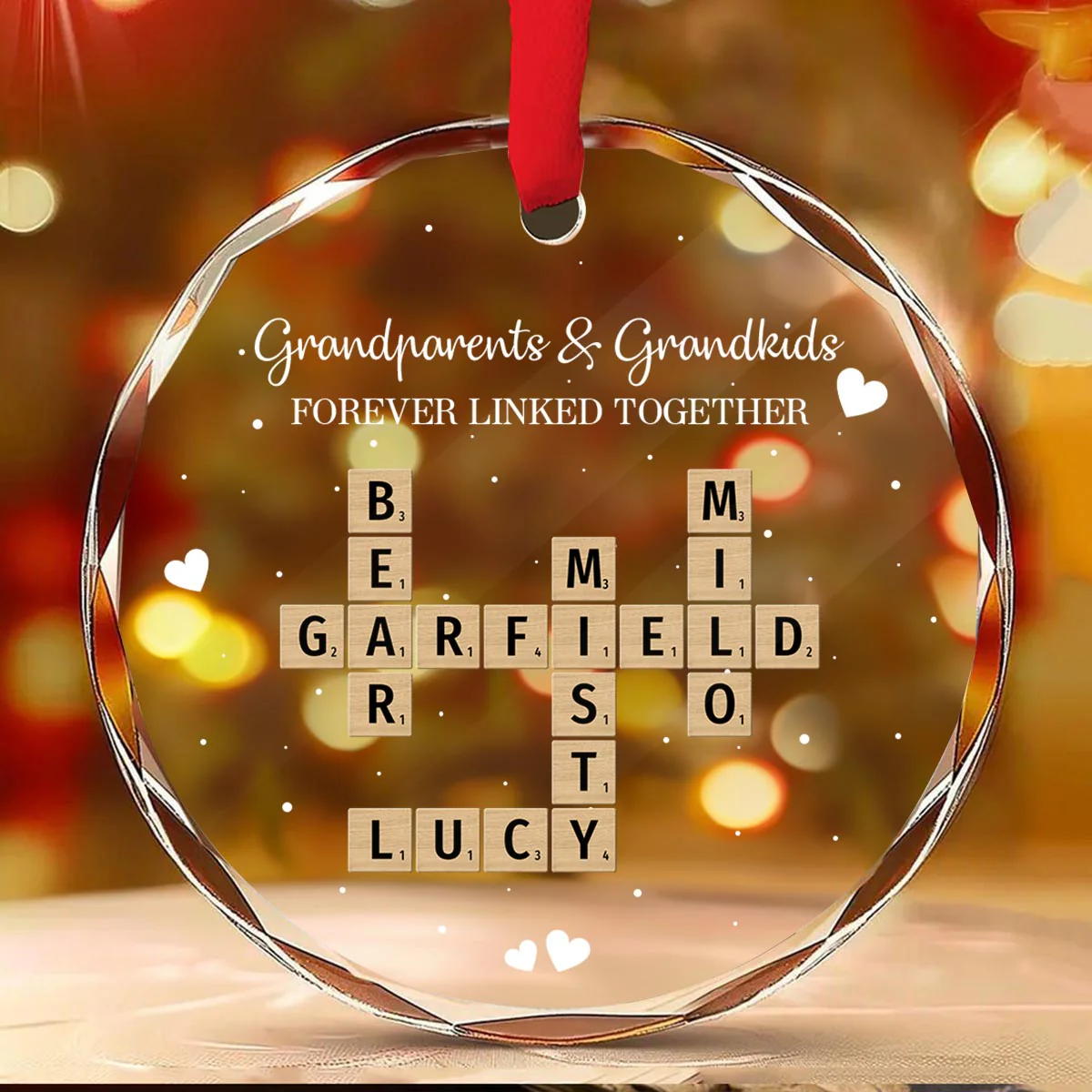 Grandpa Grandma Grandparents And Grandkids Forever Linked Together Crossword Puzzle Art Personalized Glass Ornament - Image 5