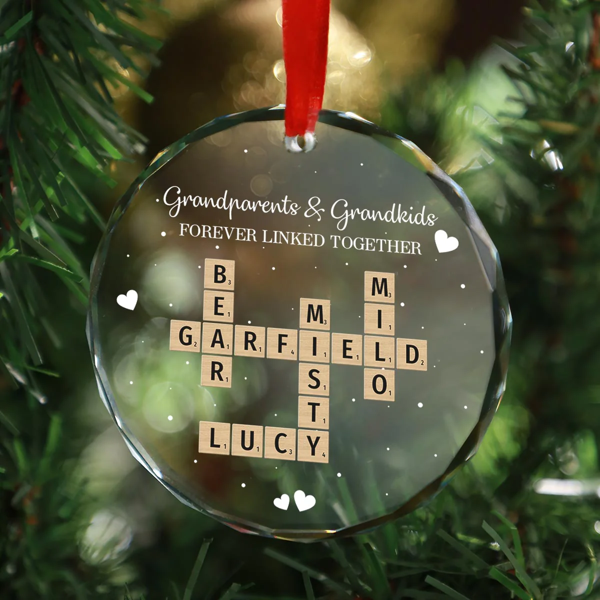 Grandpa Grandma Grandparents And Grandkids Forever Linked Together Crossword Puzzle Art Personalized Glass Ornament - Image 8