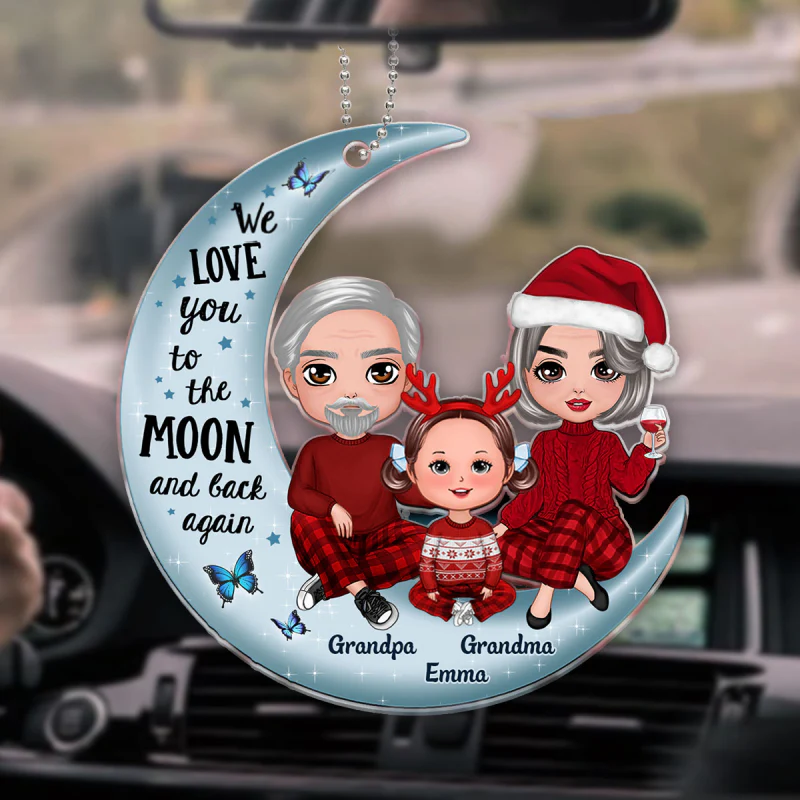 Grandpa Grandma Grandparents & Kid On Moon Christmas Gift - Personalized Acrylic Ornament - Christmas Gift - Image 4