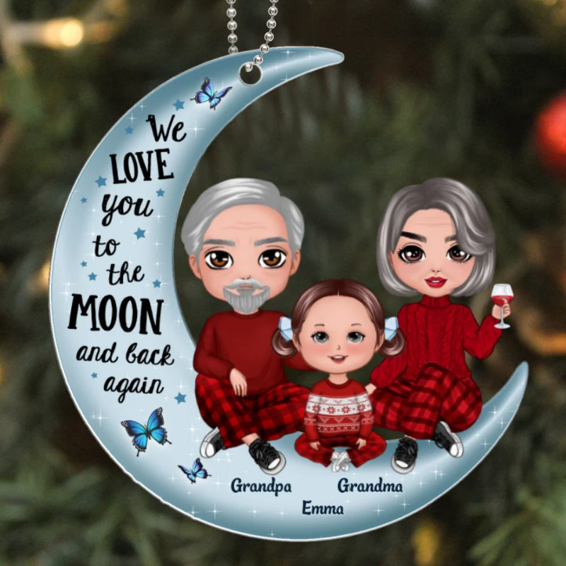 Grandpa Grandma Grandparents & Kid On Moon Christmas Gift - Personalized Acrylic Ornament - Christmas Gift - Image 5