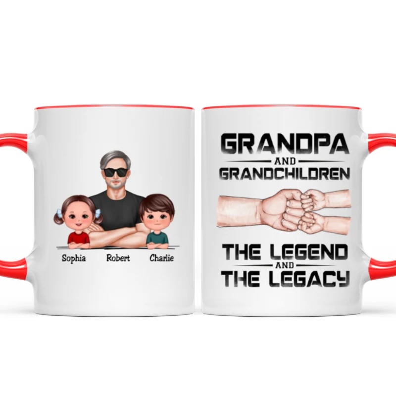 Grandpa Grandson Granddaughter, The Legend And The Legacy, Personalized Mug - Image 11
