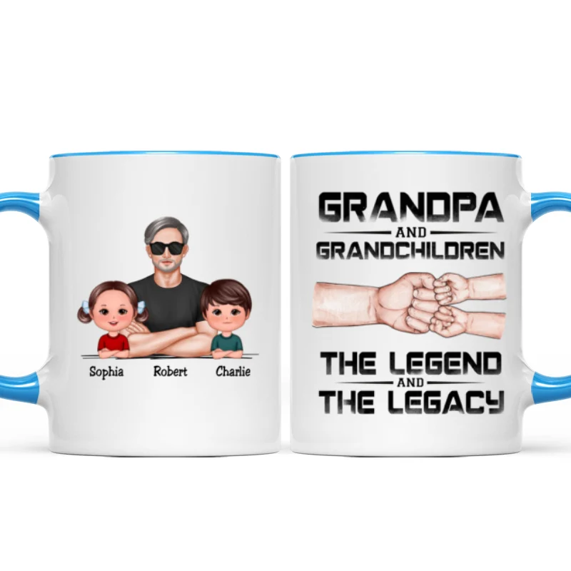 Grandpa Grandson Granddaughter, The Legend And The Legacy, Personalized Mug - Image 12